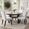 Kate 47 Inch Round Dining Table with Faux Marble Top, White and Brown