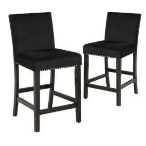 15022026699179fcea904.jpeg Kate 40 Inch Wooden Counter Height Chair with Velvet Seat, Set of 2, Black