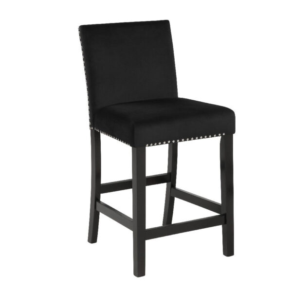 Kate 40 Inch Wooden Counter Height Chair with Velvet Seat, Set of 2, Black