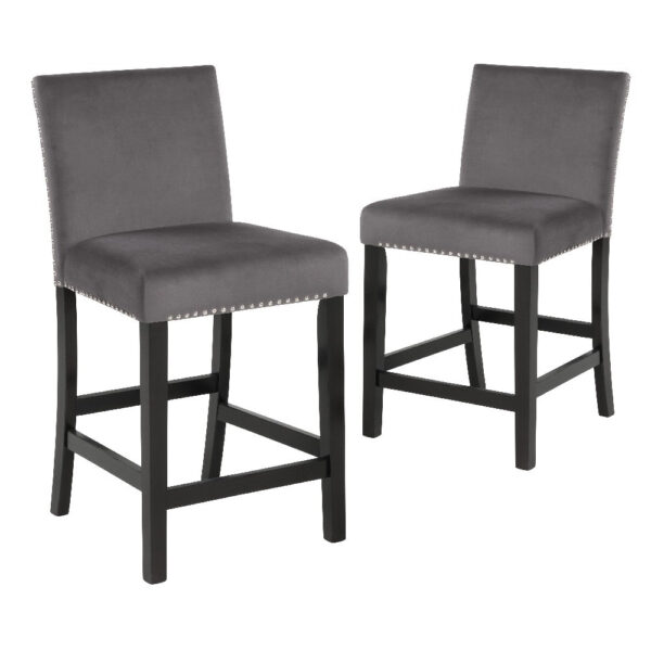 1502202669917a088908e.jpeg Kate 40 Inch Wooden Counter Height Chair with Velvet Seat, Set of 2, Gray