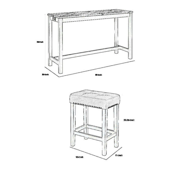 Kate 60 Inch 4 Piece Bar Table Set with Upholstered Stools, Blue