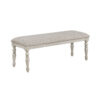 Katherine 48 Inch Bench with Fabric Seat and Turned Legs, White