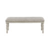 Katherine 48 Inch Bench with Fabric Seat and Turned Legs, White