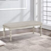 Katherine 48 Inch Bench with Fabric Seat and Turned Legs, White