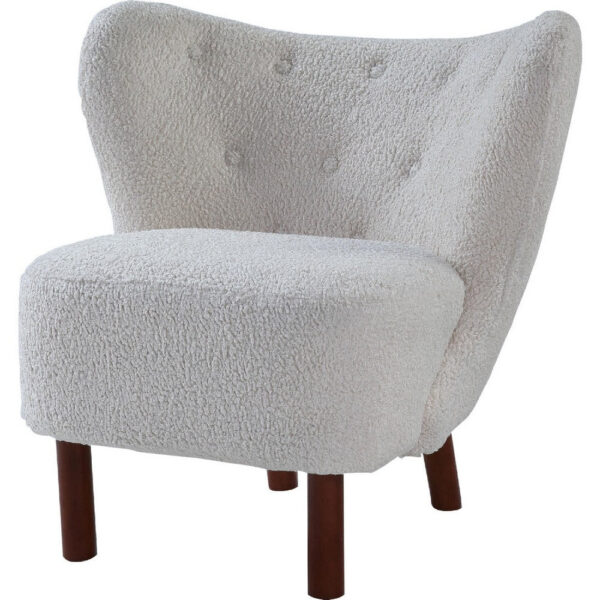 34 Inch Modern Tufted Wingback Accent Chair, Teddy Sherpa Fabric, White