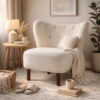 34 Inch Modern Tufted Wingback Accent Chair, Teddy Sherpa Fabric, White