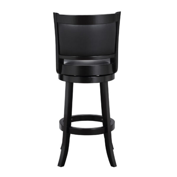 29 Inch Pio Solid Wood Swivel Barstool, Vegan Faux Leather, Curved Backrest, Black