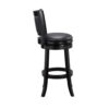 29 Inch Pio Solid Wood Swivel Barstool, Vegan Faux Leather, Curved Backrest, Black