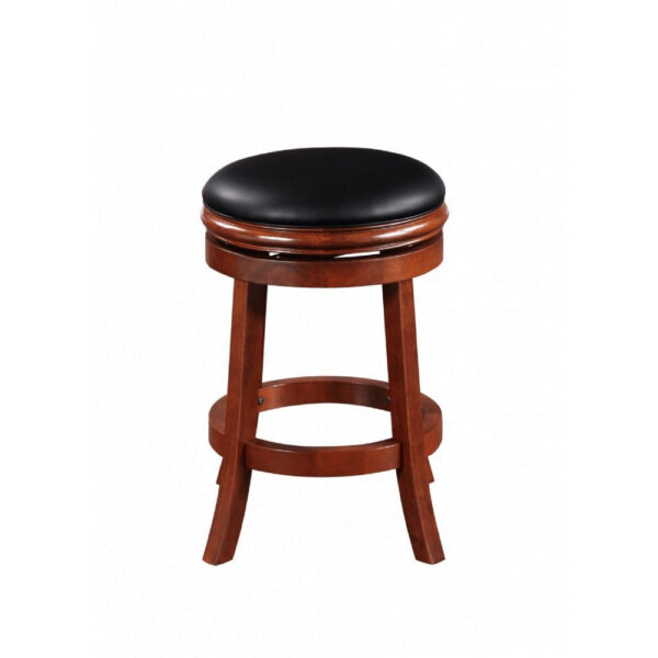 Sabi 24 inch Swivel Counter Stool, Solid Wood, Faux Leather, Brown, Black
