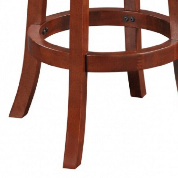 Sabi 30 inch Swivel Counter Stool, Solid Wood, Faux Leather, Brown, Black