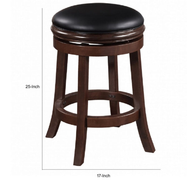 Sabi 24 inch Swivel Counter Stool, Solid Wood, Faux Leather, Brown, Black