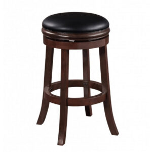 Sabi 29 inch Swivel Counter Stool, Solid Wood, Faux Leather, Brown, Black