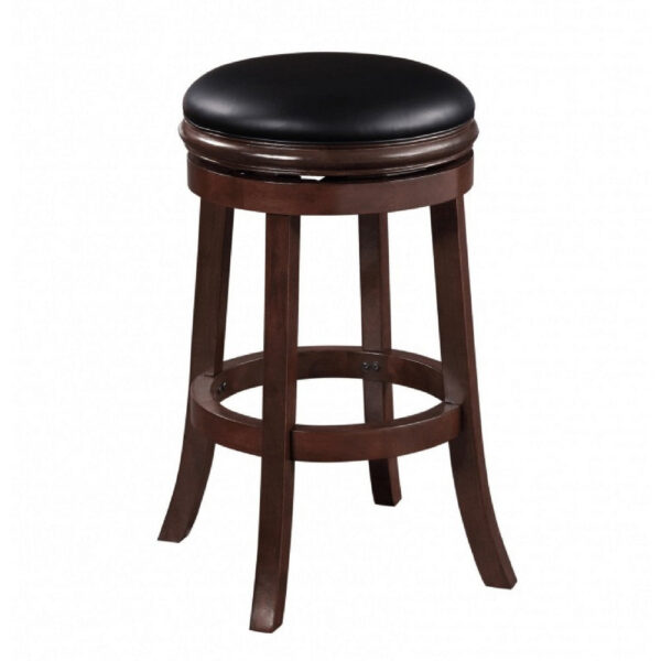 Sabi 29 inch Swivel Counter Stool, Solid Wood, Faux Leather, Brown, Black