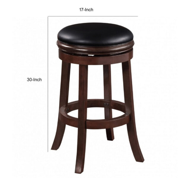 Sabi 29 inch Swivel Counter Stool, Solid Wood, Faux Leather, Brown, Black