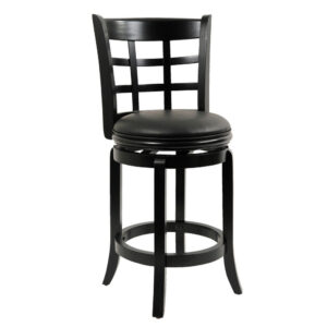Sabi 24 inch Swivel Counter Stool, Solid Wood, Faux Leather, Brown, Black