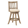 Adam 24 Inch Solid Wood Swivel Counter Stool, Slatted Back, Ivory