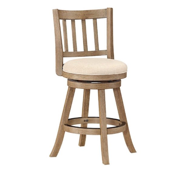 Adam 24 Inch Solid Wood Swivel Counter Stool, Slatted Back, Ivory