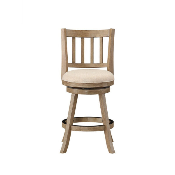 Adam 24 Inch Solid Wood Swivel Counter Stool, Slatted Back, Ivory