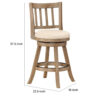 Adam 24 Inch Solid Wood Swivel Counter Stool, Slatted Back, Ivory