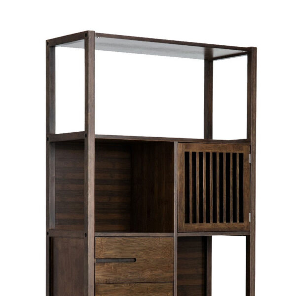 Axa 68 Inch Bamboo Shelf Bookcase with Cabinet, Right Facing, Dark Brown