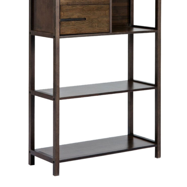 Axa 68 Inch Bamboo Shelf Bookcase with Cabinet, Right Facing, Dark Brown