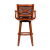 Hugo 34 Inch Swivel Barstool, Wood, Open Rolled Arms, Bonded Leather, Brown