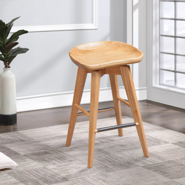 Esme 24 Inch Swivel Counter Stool with Contour Seat, Wood, Natural Brown