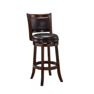 Pal 29 Inch Swivel Bar Stool, Solid Wood, Rich Faux Leather, Espresso Brown