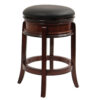 Sabi 24 inch Swivel Counter Stool, Solid Wood, Faux Leather, Brown, Black