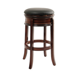 Sabi 29 inch Swivel Counter Stool, Solid Wood, Faux Leather, Brown, Black
