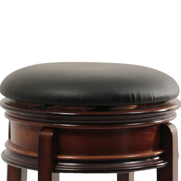 Sabi 29 inch Swivel Counter Stool, Solid Wood, Faux Leather, Brown, Black