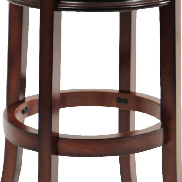 Sabi 29 inch Swivel Counter Stool, Solid Wood, Faux Leather, Brown, Black