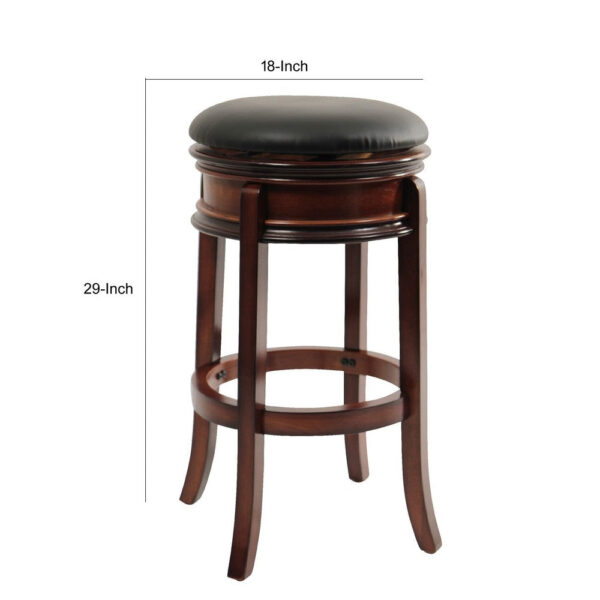 Sabi 29 inch Swivel Counter Stool, Solid Wood, Faux Leather, Brown, Black