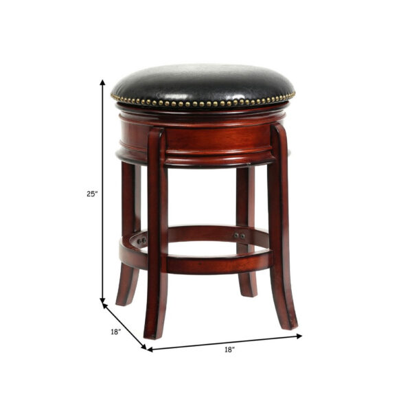 Sabi 24 inch Swivel Counter Stool, Solid Wood, Faux Leather, Brown, Black