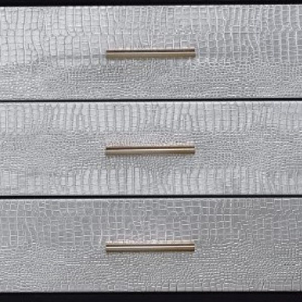 San 19 Inch Glamorous Style Nightstand, 3 Drawers, Black, Silver, Gold