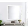 40 Inch Wall Mirror, Sleek Square Wood Frame, White