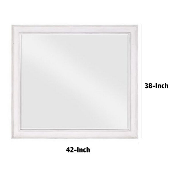 42 Inch Wall Mirror, Molded Sleek Wood Frame, White