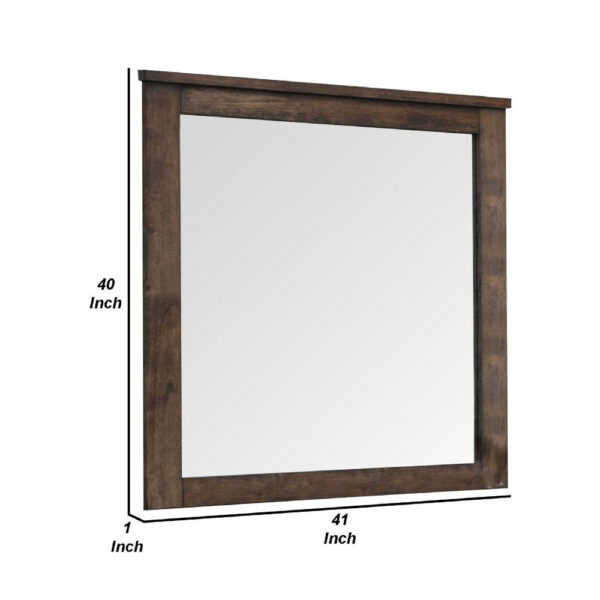 41 Inch Wood Portrait Mirror, Beveled Trim Top, Wood Grain, Oak Brown