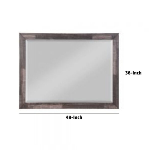 48 Inch Wood Mirror, Landscape, Beveled, Rustic Brown