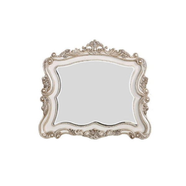 50 Inch Solid Wood Mirror, Scalloped, Scroll Ornate Trim, Antique White