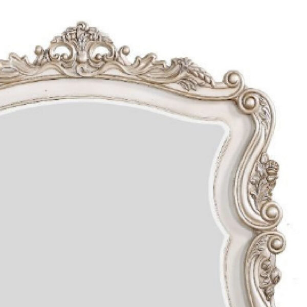 50 Inch Solid Wood Mirror, Scalloped, Scroll Ornate Trim, Antique White