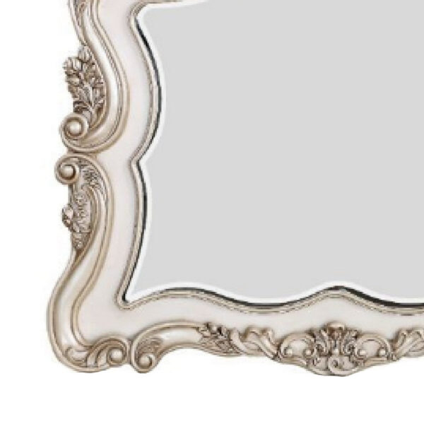 50 Inch Solid Wood Mirror, Scalloped, Scroll Ornate Trim, Antique White