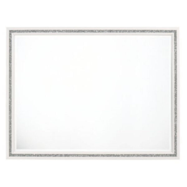 46 Inch Solid Wood Mirror, Shimmering Silver Accent, Landscape, White