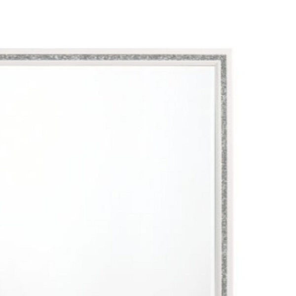46 Inch Solid Wood Mirror, Shimmering Silver Accent, Landscape, White