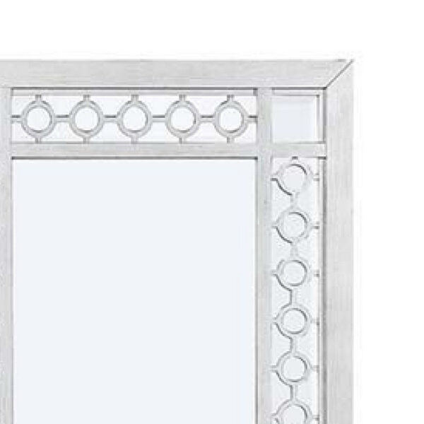 40 Inch Ornate Wood Mirror, Portrait, Round Cut Out Design, White