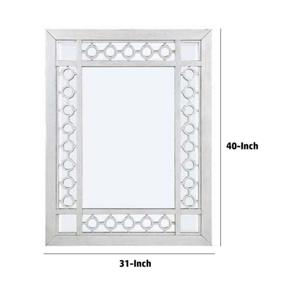 40 Inch Ornate Wood Mirror, Portrait, Round Cut Out Design, White