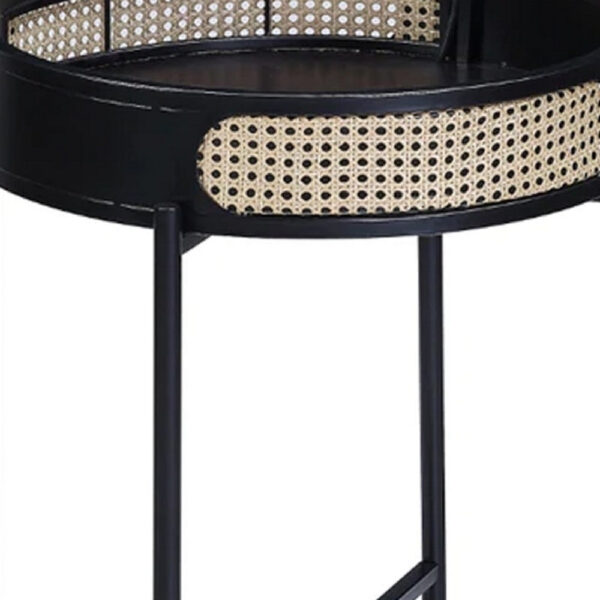 1502202669917d2d37995.jpeg Bert 24 Inch Round End Table, Rattan Apron Accent, Metal Legs, Black