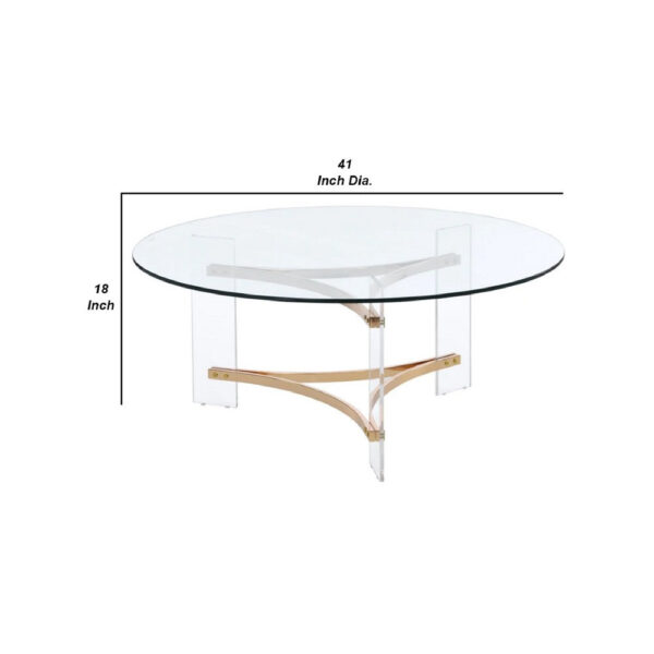 1502202669917d502b662.jpeg Hale 41 Inch Round Coffee Table, Glass Top, Acrylic Legs, Clear, Gold