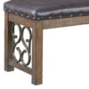 Ral 56 Inch Solid Wood Padded Bench, Metal Scroll Design, Nailhead, Brown