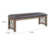 Ral 56 Inch Solid Wood Padded Bench, Metal Scroll Design, Nailhead, Brown